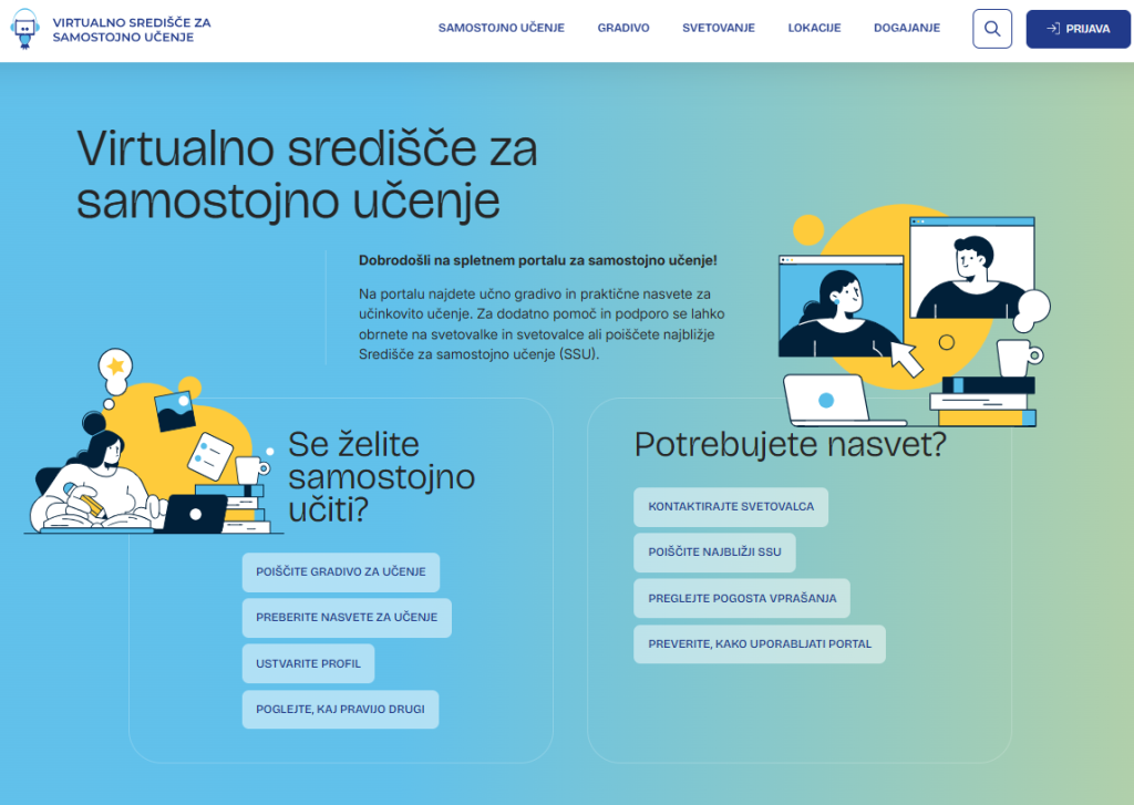 Vstopna stran Virtualnega središča za samostojno učenje